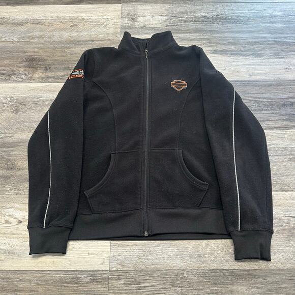 Harley Davidson Black‎ Women M Motorcycle Biker Zip Up Sweatshirt Jacket Y2k - Picture 1 of 9